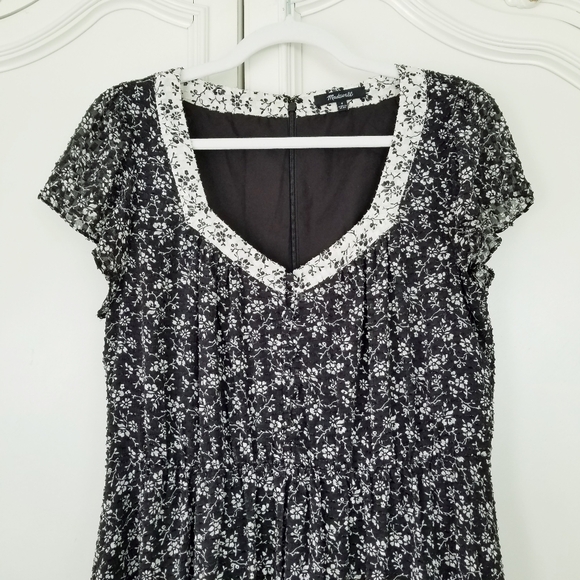 Madewell Black Branch Floral Swiss Dot Chiffon Short Sleeve Prairie Midi Dress 8 - Picture 3 of 7